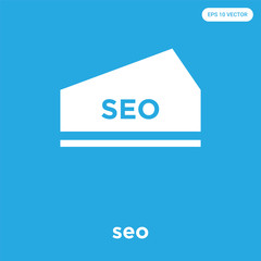seo icon isolated on blue background