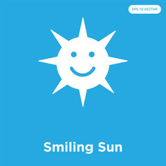 Smiling Sun icon isolated on blue background