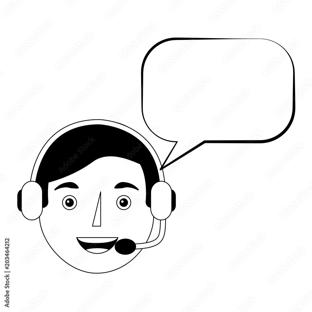 Poster man operator portrait headset and speech bubble vector illustration