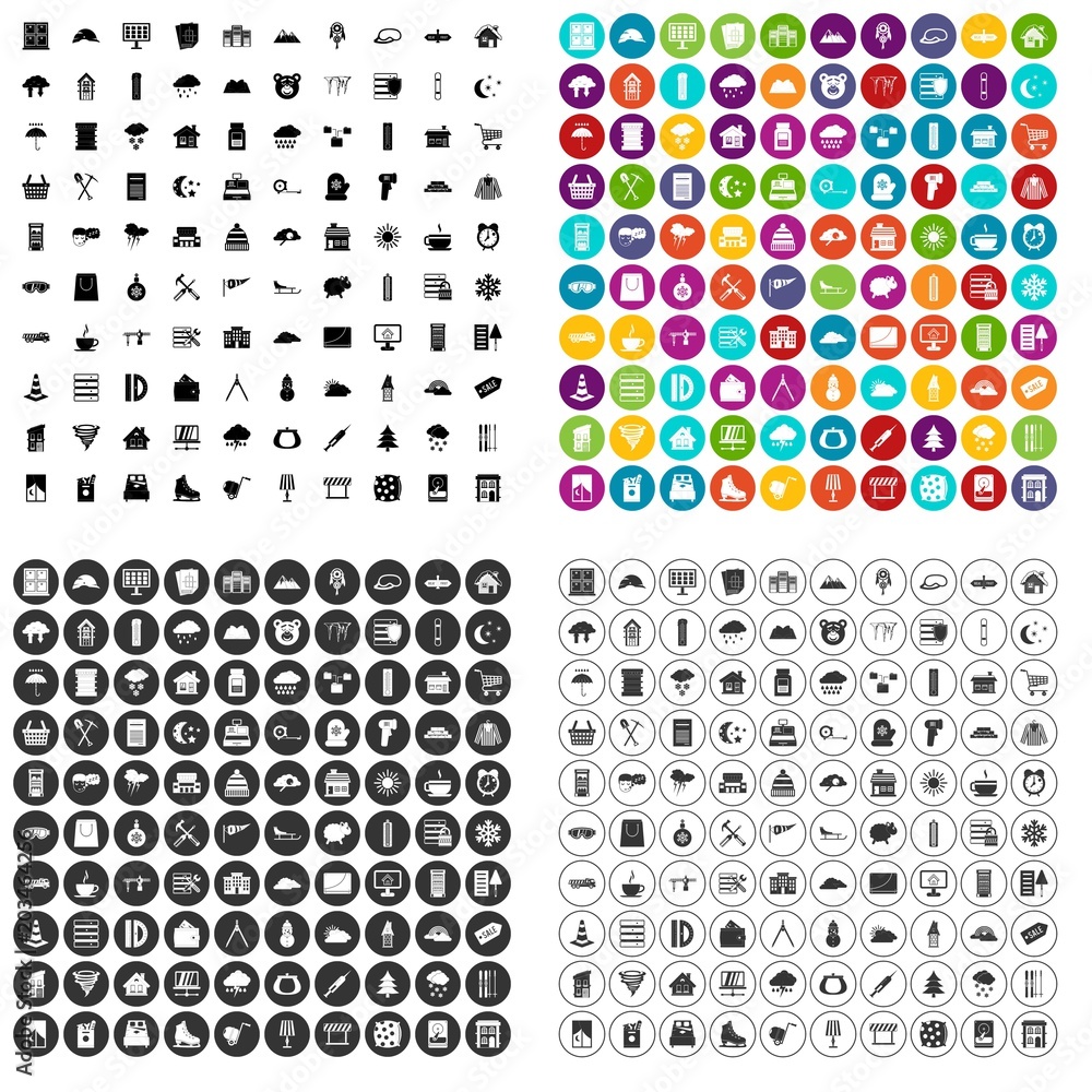 Poster 100 windows icons set vector in 4 variant for any web design isolated on white