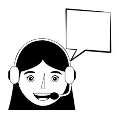 portrait woman  operator using headset speech bubble vector illustration