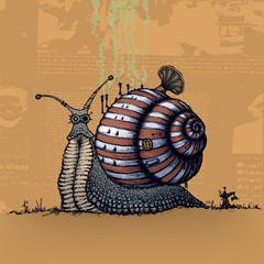 Snail.Steampunk style illustration