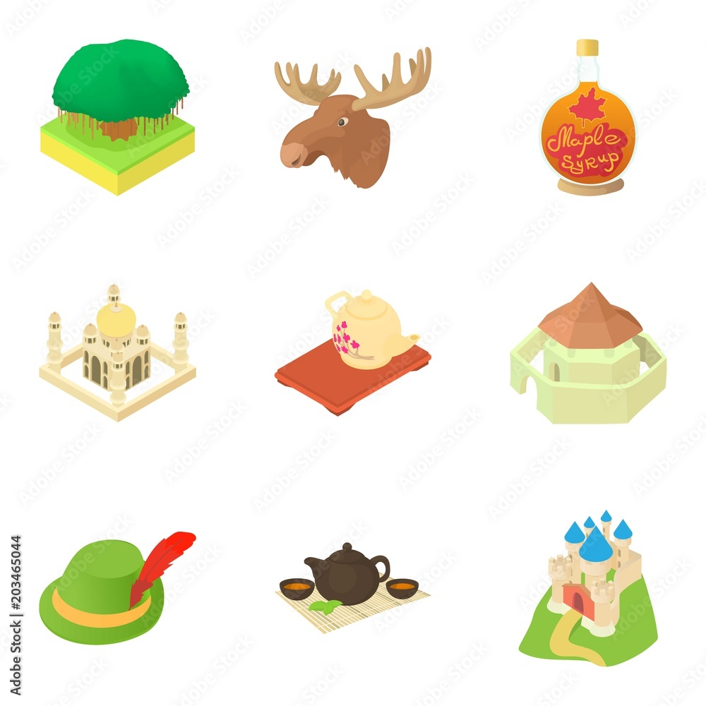 Poster world multinational icons set. cartoon set of 9 world multinational vector icons for web isolated on