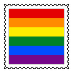 LGBT flag or rainbow flag on square postage stamp