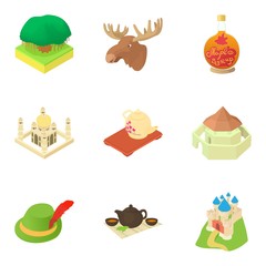 World multinational icons set. Cartoon set of 9 world multinational vector icons for web isolated on white background