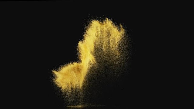 
Colored powder/particles fly against black background. Shot with high speed camera, phantom flex 4K. Slow Motion.