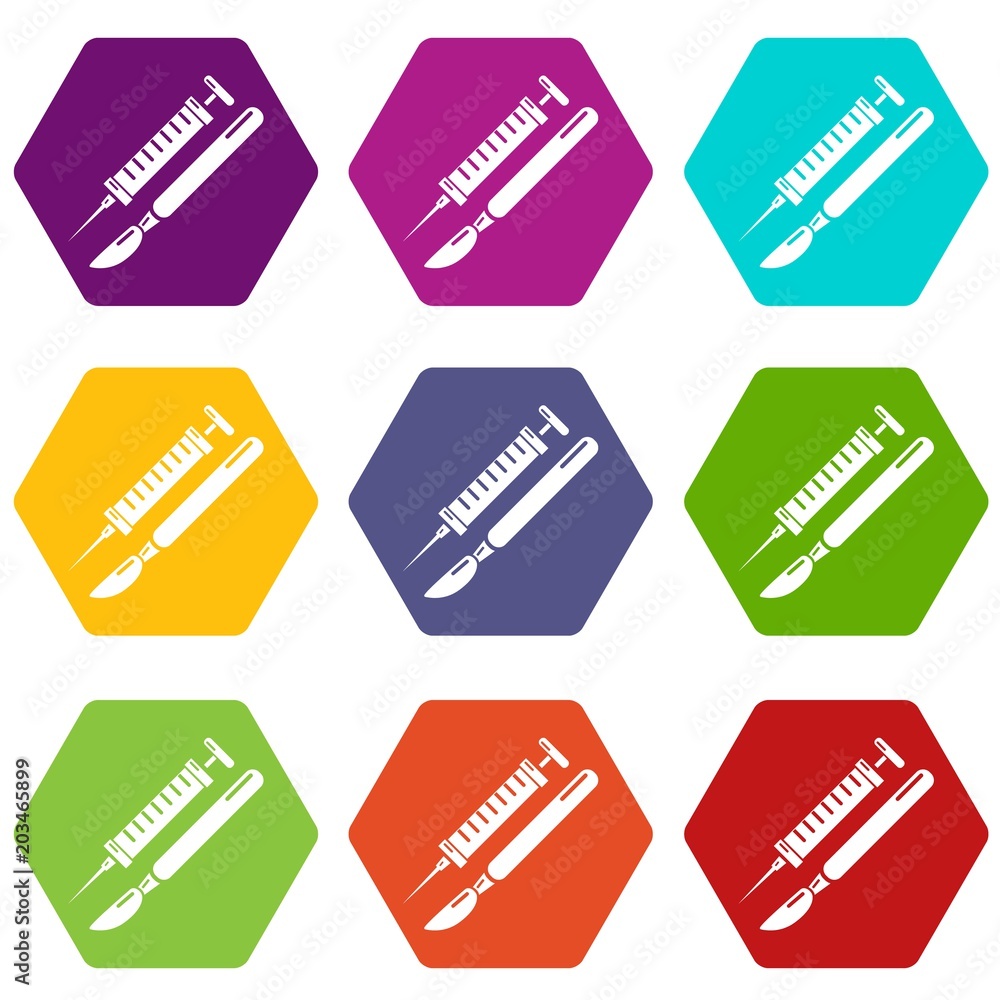 Poster tools injection icons 9 set coloful isolated on white for web