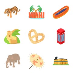 Country on earth icons set. Cartoon set of 9 country on earth vector icons for web isolated on white background