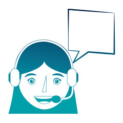 young woman with headset and speech bubble vector illustration design
