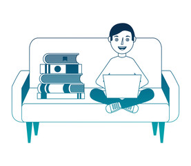 man with laptop in sofa character vector illustration design
