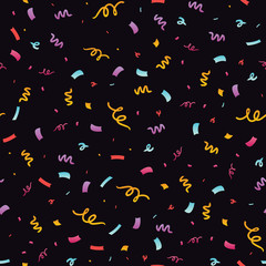 Party confetti purple seamless repeat pattern. Great for a birthday party or an event celebration invitation or decor. Surface pattern design. - 203466243