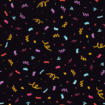 Party Confetti Purple Seamless Repeat Pattern. Great For A Birthday Party Or An Event Celebration Invitation Or Decor. Surface Pattern Design.