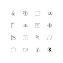 Banking, Finance And Money linear thin icons set. Outlined simple vector icons