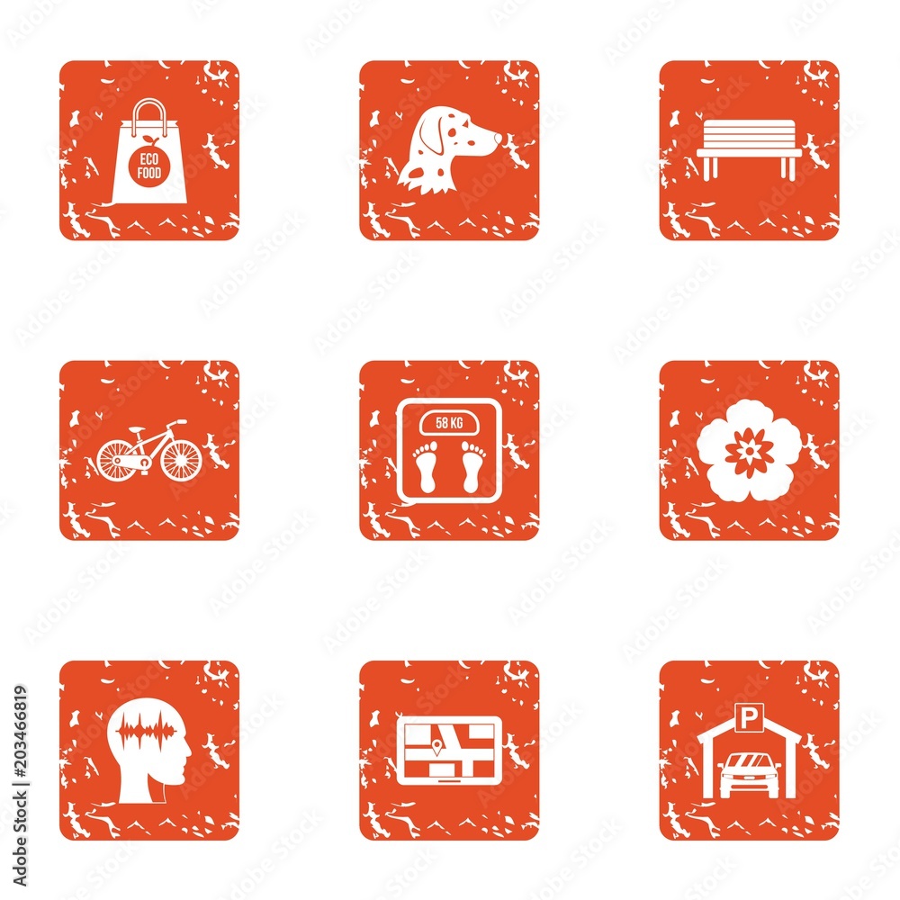 Poster moorage icons set. grunge set of 9 moorage vector icons for web isolated on white background