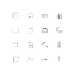 Buildings And Constructions linear thin icons set. Outlined simple vector icons