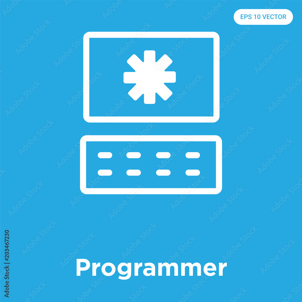 Poster programmer icon isolated on blue background
