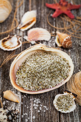 Seasoning Herbs Mix Sea Salt and Spices. Selective focus.