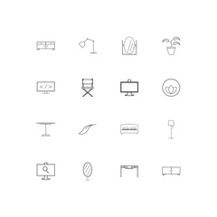 Furniture And Home Accents linear thin icons set. Outlined simple vector icons