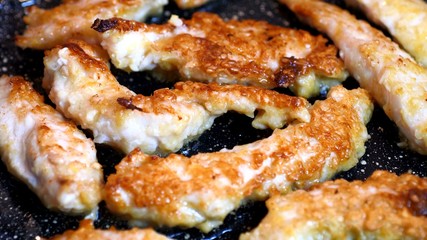 Frying Schnitzel Breaded Chicken Breast