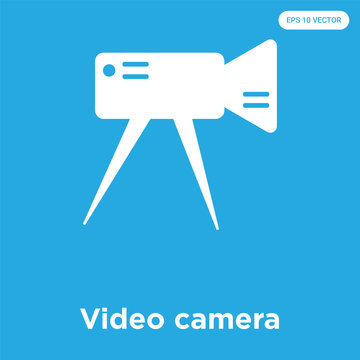 Video camera icon isolated on blue background