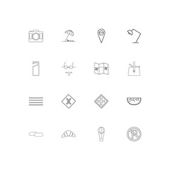 Travel And Tourism linear thin icons set. Outlined simple vector icons