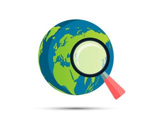 Magnifying glass on background map world Simple design style.vector illustration