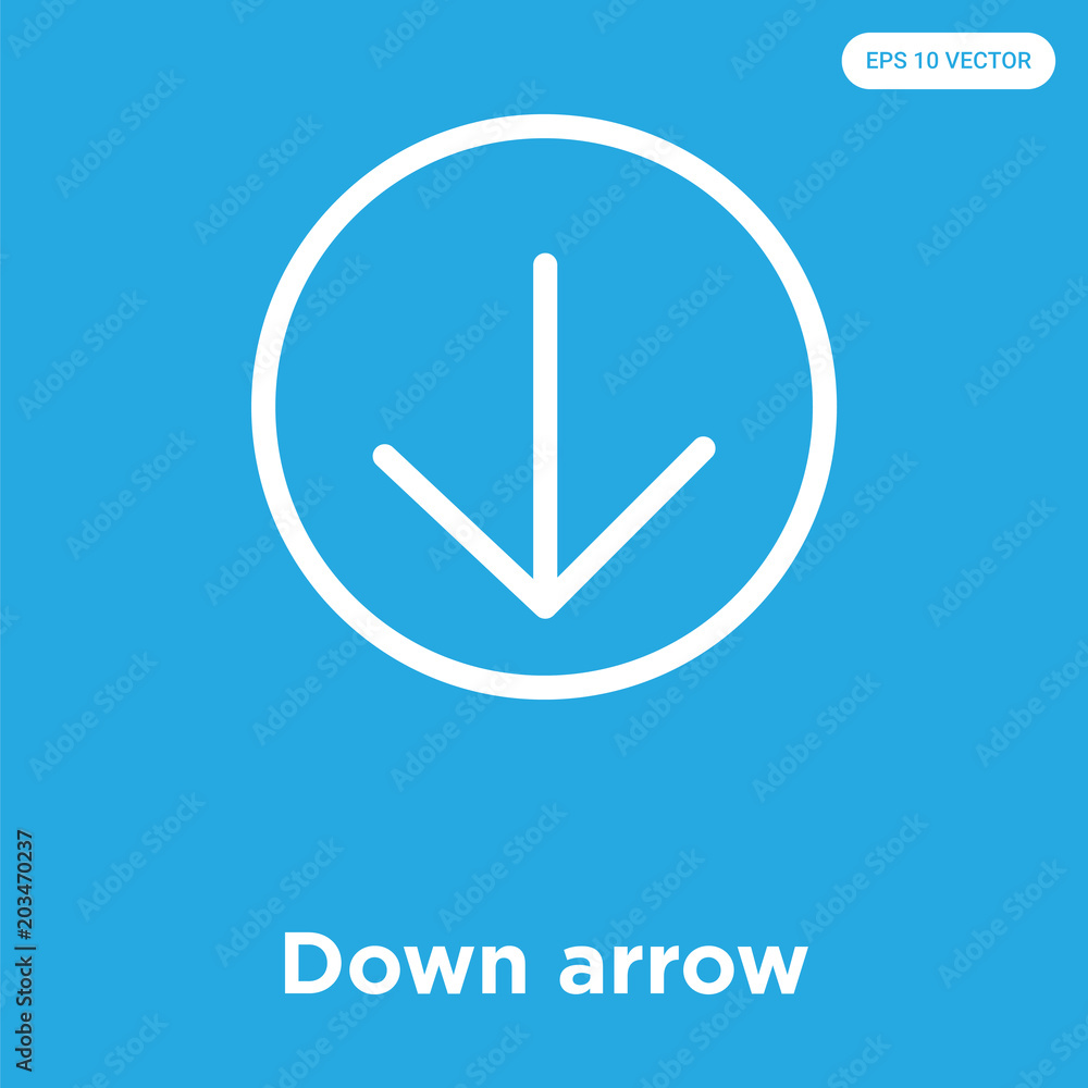 Wall mural Down arrow icon isolated on blue background