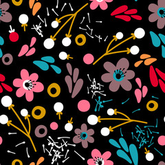 Floral seamless pattern with flat flowers