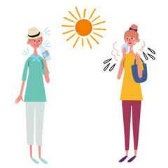 熱中症　女性　イラスト　セット
