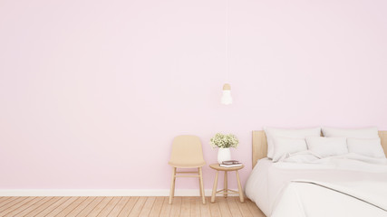 Bright pink bedroom and living area in hotel or apartment - Bedroom simple design for home or resort artwork - 3D Rendering