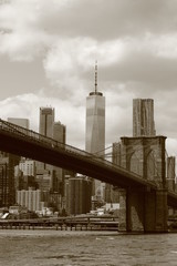 Fototapeta na wymiar Ponte di Brooklyn e Manhattan in sfondo 