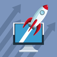 Spaceship taking off from computer vector illustration graphic design