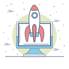 Naklejka premium Start up online business from computer vector illustration graphic design