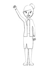 businesswoman standing raised arm triumph vector illustration sketch