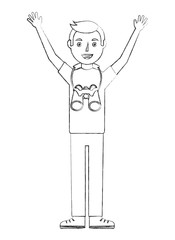 young man standing character with binoculars vector illustration sketch
