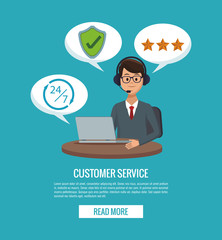 Customer service banner with read more button vector illustration graphic design