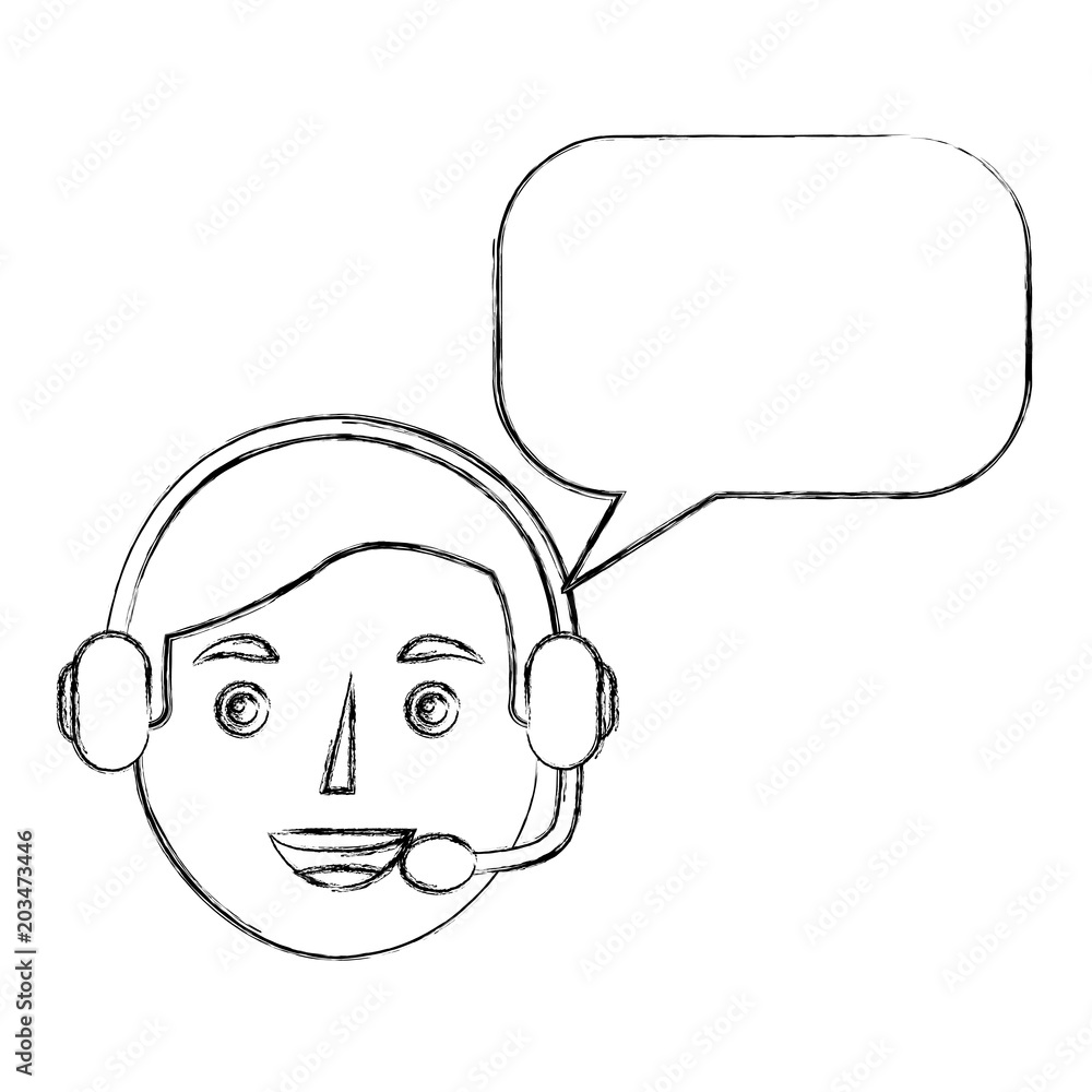 Poster man operator portrait headset and speech bubble vector illustration sketch