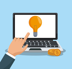 Hand using laptop to make money vector illustration graphic design