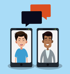 People chat on smartphone cartoon concept vector illustration graphic design