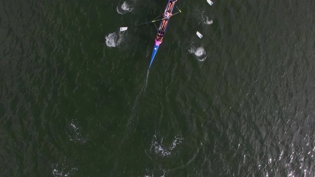 Skulling Team Followed by Drone 4K