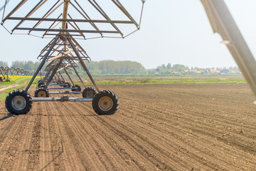 Center Pivot Irrigation System in field. Agriculture.