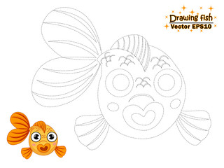 Fototapeta premium Drawing the cute cartoon fish and color. educational game for kids. Vector illustration
