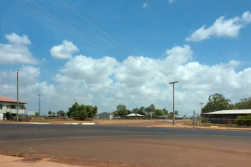 Wide rural road in the town of Normanton in outback Queensland, Australia