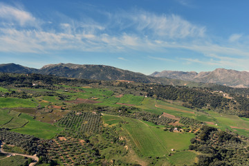 Views of Andalusian countryside from Ronda town, Malaga, Spain