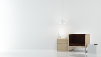 The interior relax space 3d rendering and white background minimal japanese	