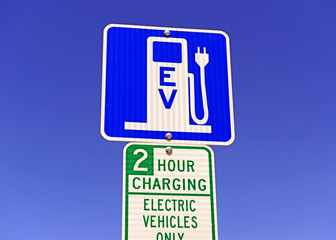 Electric Vehicle charging sign, a power source eventually expected to replace fossil fuels such as gasoline and oil in operating a car and other motor vehicles