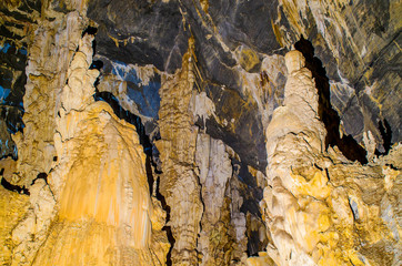 Background texture stalagmites and stalactite in Phupaphet Cave, Satun south of Thailand..