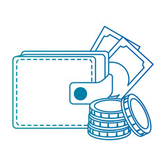 wallet with bills and coins money vector illustration design