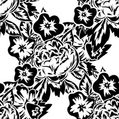 seamless monochrome pattern of flowers for greeting cards, background, price tags