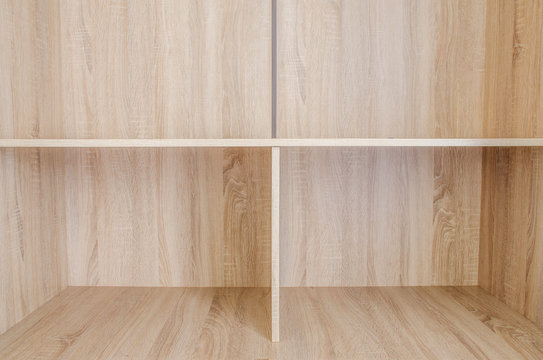 The image  wood wardrobe interior close up